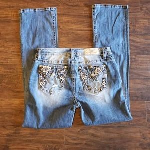 Floral Border Mid Rise Boot Cut Miss Me